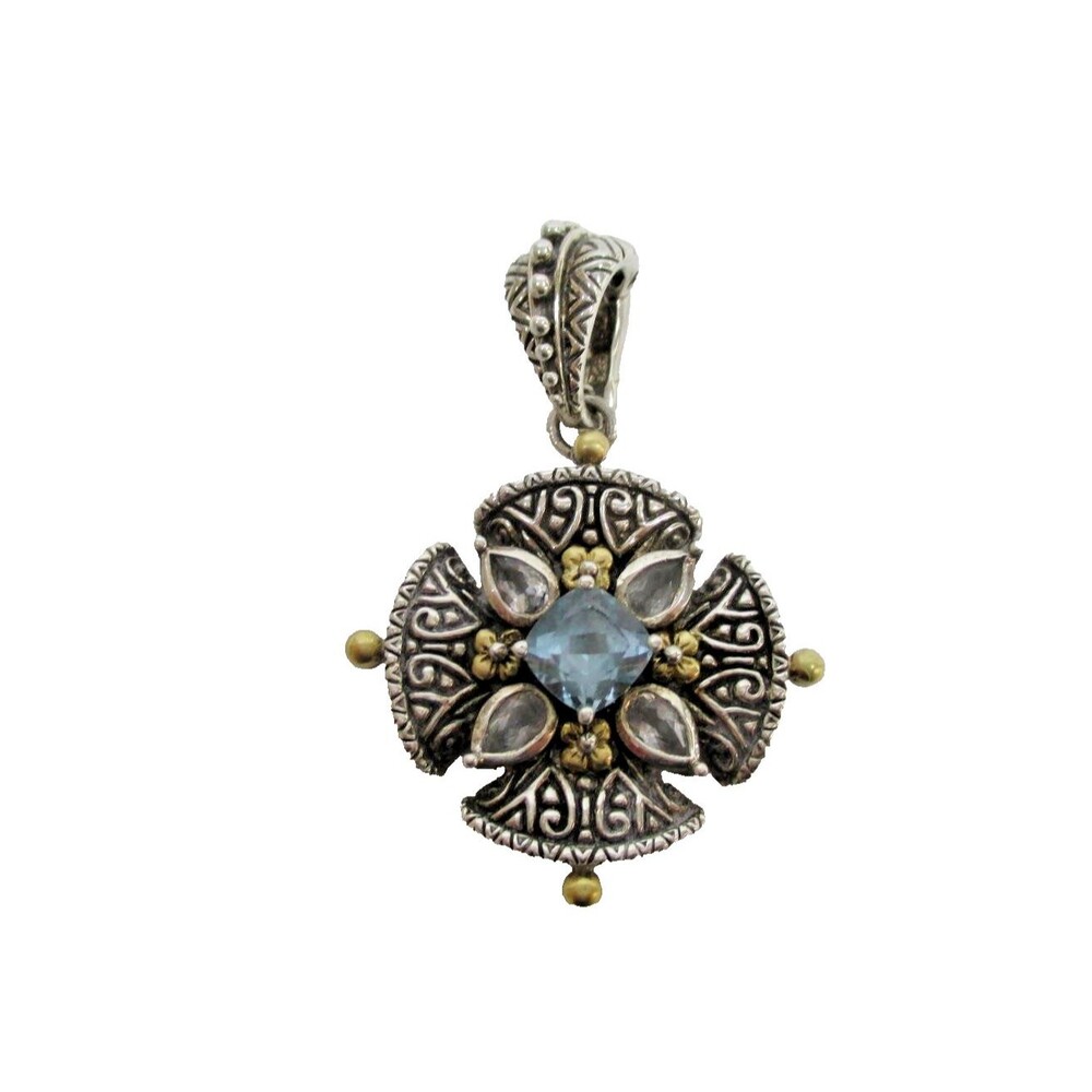 Barbara Bixby Sterling Silver 18K Gold Blue White Topaz Maltese Cross Enhancer